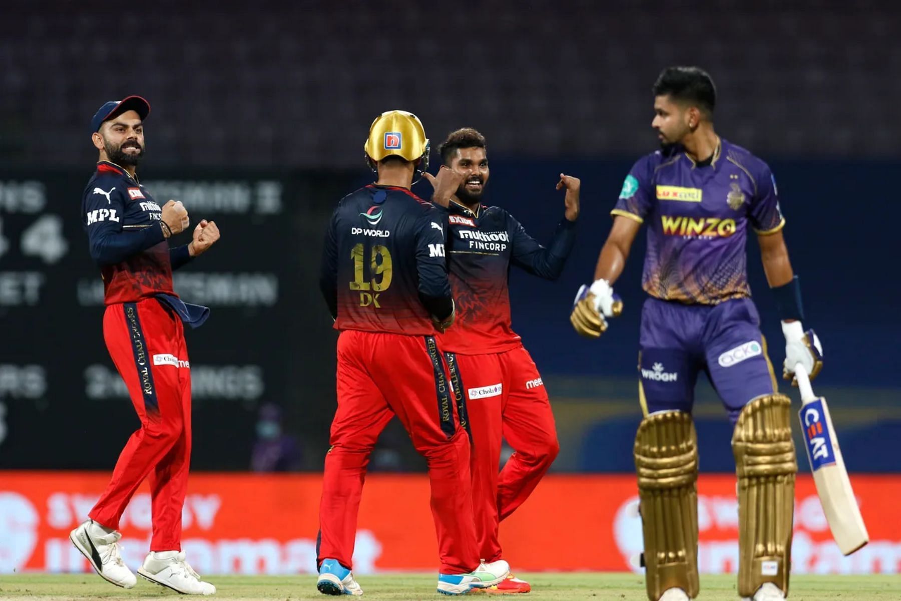 Wanindu Hasaranga celebrates the scalp of Shreyas Iyer. Pic: IPLT20.COM